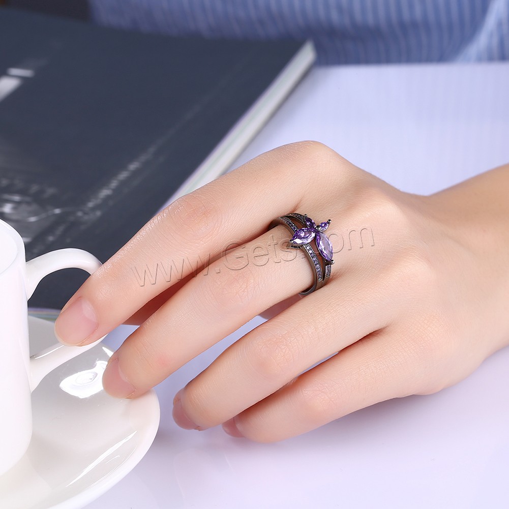 Favourer ® палец кольцо, Латунь, Форма цветка, черный свнец, разный размер для выбора & Женский & с кубическим цирконием, 15mm, продается PC