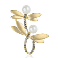 Plastic Pearl Brooch, Zinc Alloy, with ABS Plastic Pearl, plated, for woman & enamel & with rhinestone & matte lead & cadmium free 