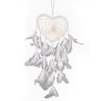Fashion Dream Catcher, Plastic, with Feather & Polyester Cord & Cotton & Wood, white, 45-50cm 