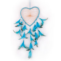 Fashion Dream Catcher, Iron, with Feather & Velveteen Cord & Cotton & Wood, blue, 45-50cm 