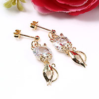 Zinc Alloy Rhinestone Drop Earring, Cat, gold color plated, for woman & with rhinestone 