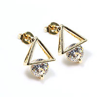 Zinc alliage strass Stud Earring, alliage de zinc, triangle, Placage de couleur d'or, pour femme & avec strass Vendu par lot