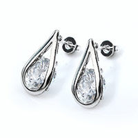 Zinc alliage strass Stud Earring, alliage de zinc, larme, Placage de couleur argentée, pour femme & avec strass Vendu par lot