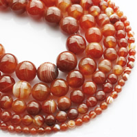 Natürliche Streifen Achat Perlen, rund, verschiedene Größen vorhanden, rot, Länge:ca. 15 ZollInch, verkauft von Strang