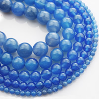 Natürliche blaue Achat Perlen, Blauer Achat, rund, verschiedene Größen vorhanden, Länge:ca. 15 ZollInch, verkauft von Strang