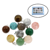 Pendentifs pierres gemmes mixtes , pierre gemme, avec alliage de zinc, Rond, Couleur aléatoire Environ 2mm îte, Vendu par boîte