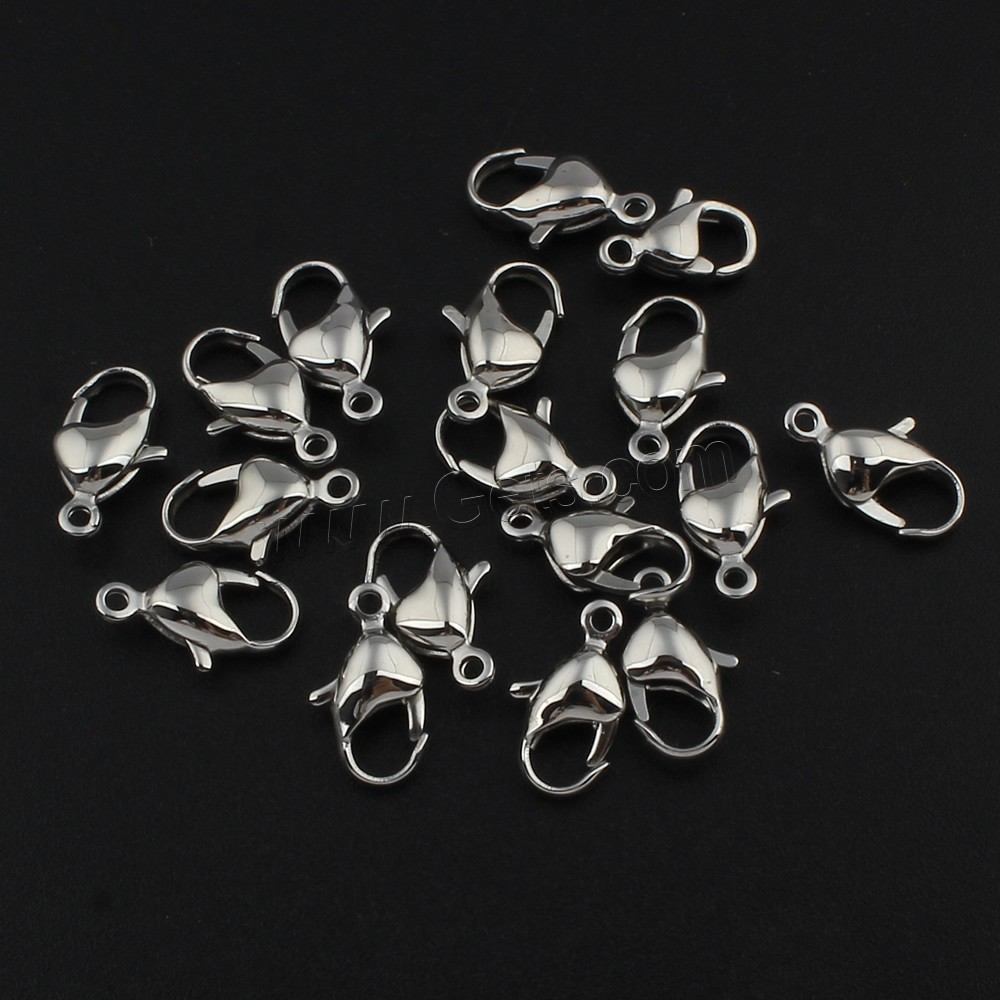 Stainless Steel Lobster Claw Clasp, 304 Stainless Steel, with Plastic Box, different size for choice, original color, lead & cadmium free, Hole:Approx 1.5mm, 50PCs/Box, Sold By Box