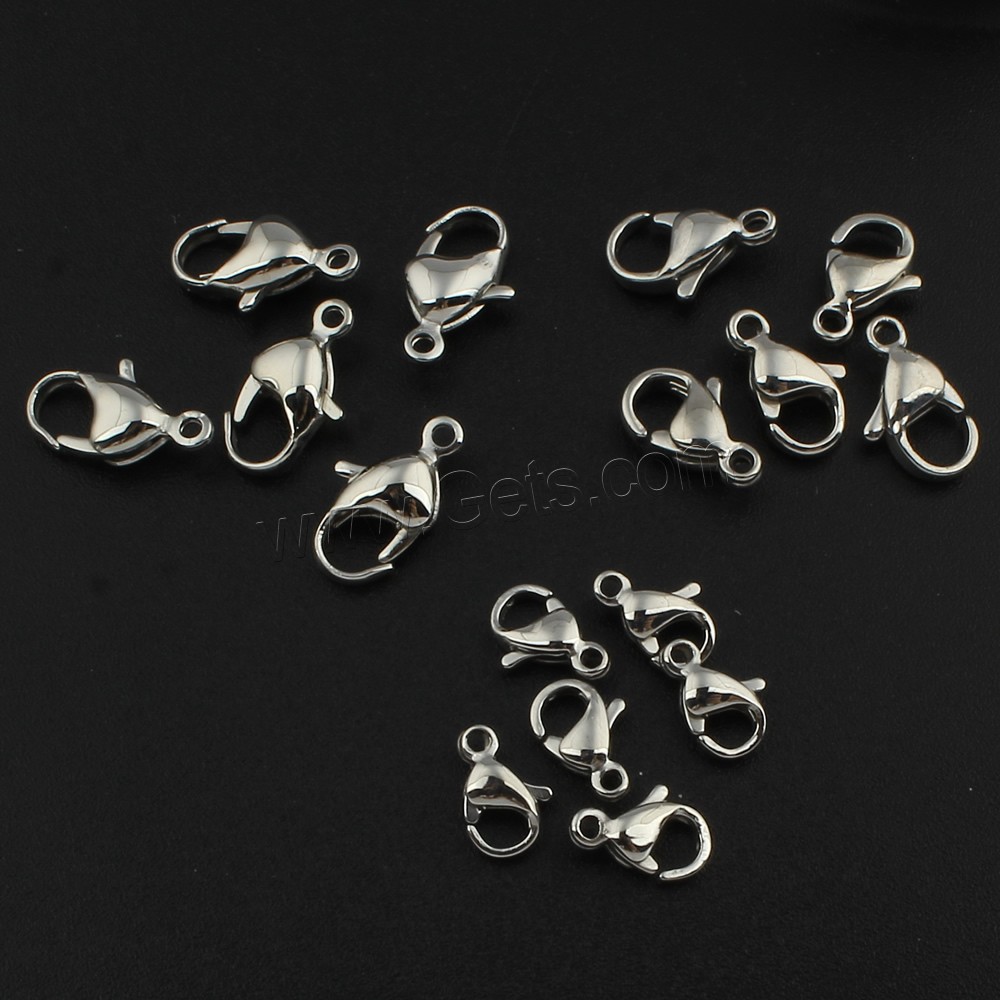 Stainless Steel Lobster Claw Clasp, 304 Stainless Steel, with Plastic Box, different size for choice, original color, lead & cadmium free, Hole:Approx 1.5mm, 50PCs/Box, Sold By Box