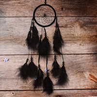 Fashion Dream Catcher, Feather, with Velveteen Cord & Polyester Cord & Glass Seed Beads 