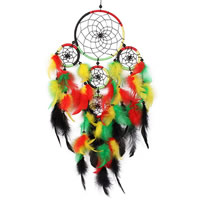 Fashion Dream Catcher, Feather, with Polyester Cord & Glass Seed Beads, multi-colored, 600-650mm 