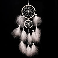 Fashion Dream Catcher, Feather, with Polyester Cord & Glass Seed Beads, white, 400-450mm 