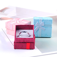 Cardboard Ring Box, Paper, with Satin Ribbon,  Square, with ribbon bowknot decoration 