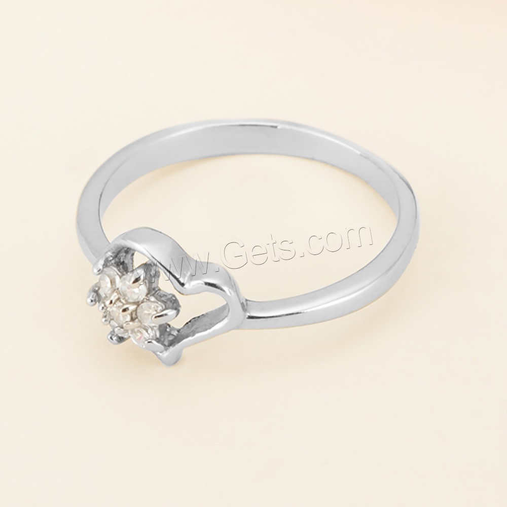 Rhinestone Stainless Steel Finger Ring, Heart, different size for choice & for woman & with rhinestone, original color, 2mm, 8mm, Sold By PC