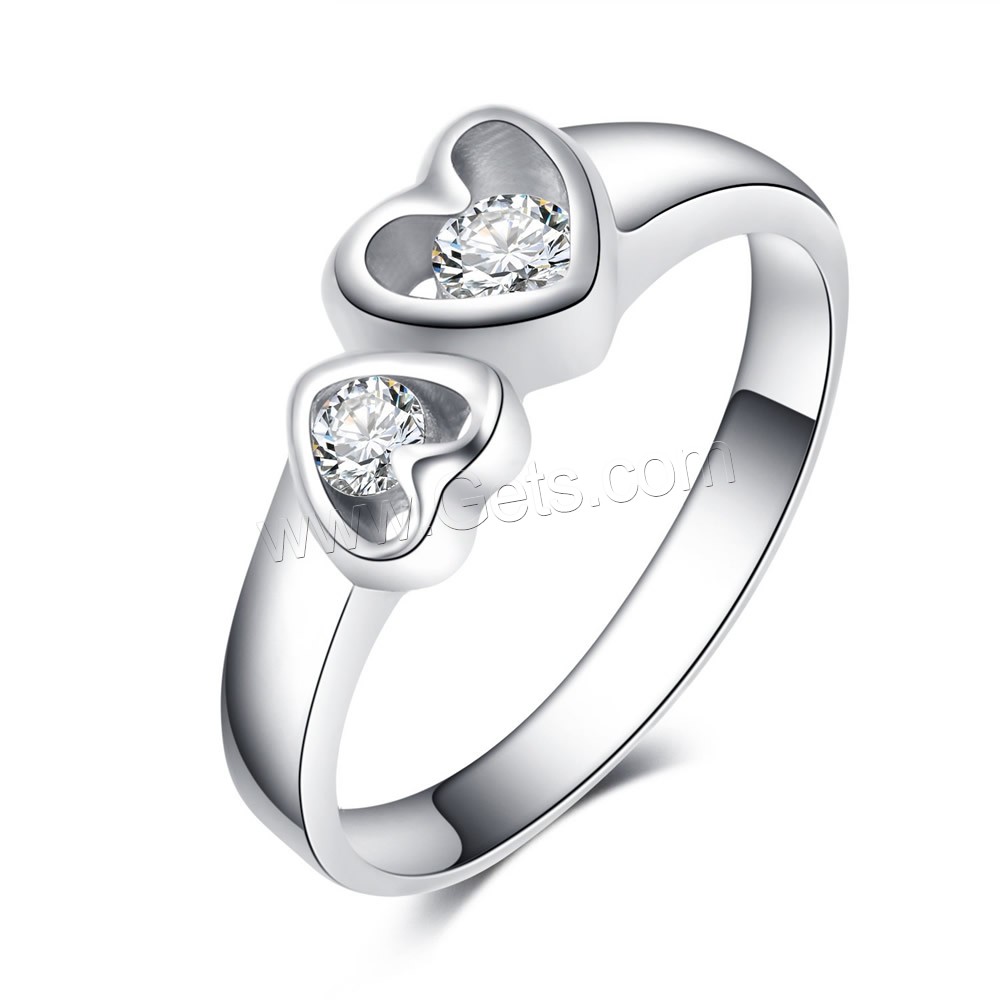 Anilo de dedo de acero inoxidable, Corazón, diverso tamaño para la opción & para mujer & con diamantes de imitación, color original, 3mm, 6mm, Vendido por UD