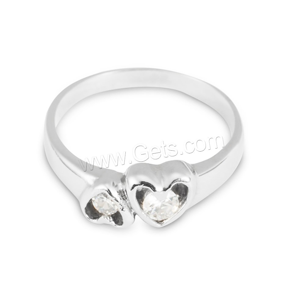 Rhinestone Stainless Steel Finger Ring, Heart, different size for choice & for woman & with rhinestone, original color, 3mm, 6mm, Sold By PC