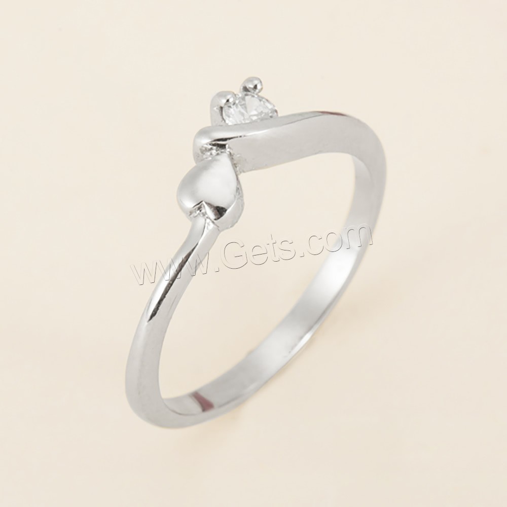 Rhinestone Stainless Steel Finger Ring, Heart, different size for choice & for woman & with rhinestone, original color, 1mm, 3mm, Sold By PC