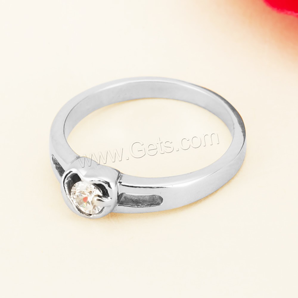 Rhinestone Stainless Steel Finger Ring, Heart, different size for choice & for woman & with rhinestone, original color, 2mm, 4mm, Sold By PC