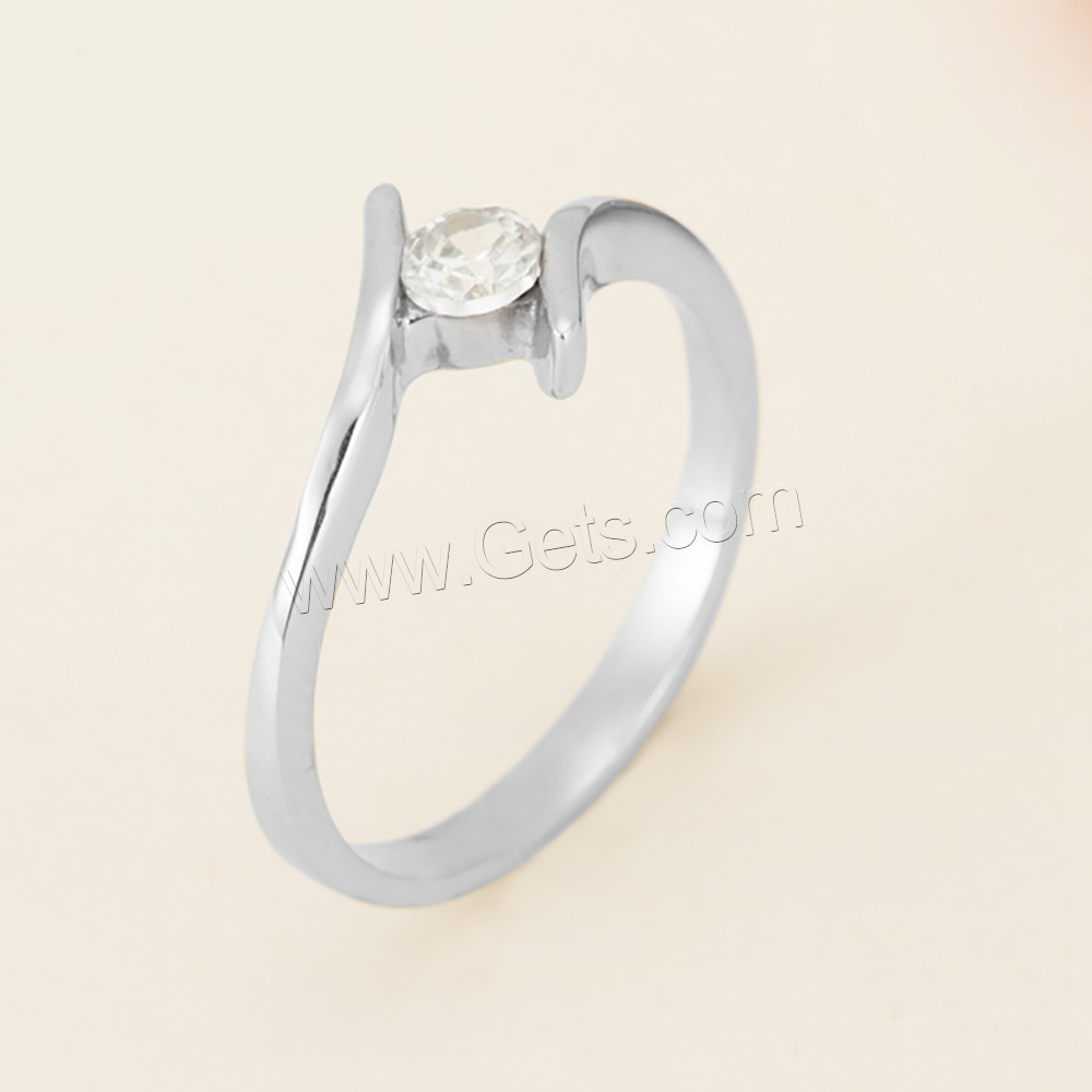 Rhinestone Stainless Steel Finger Ring, different size for choice & for woman & with rhinestone, original color, 2mm, 4mm, Sold By PC