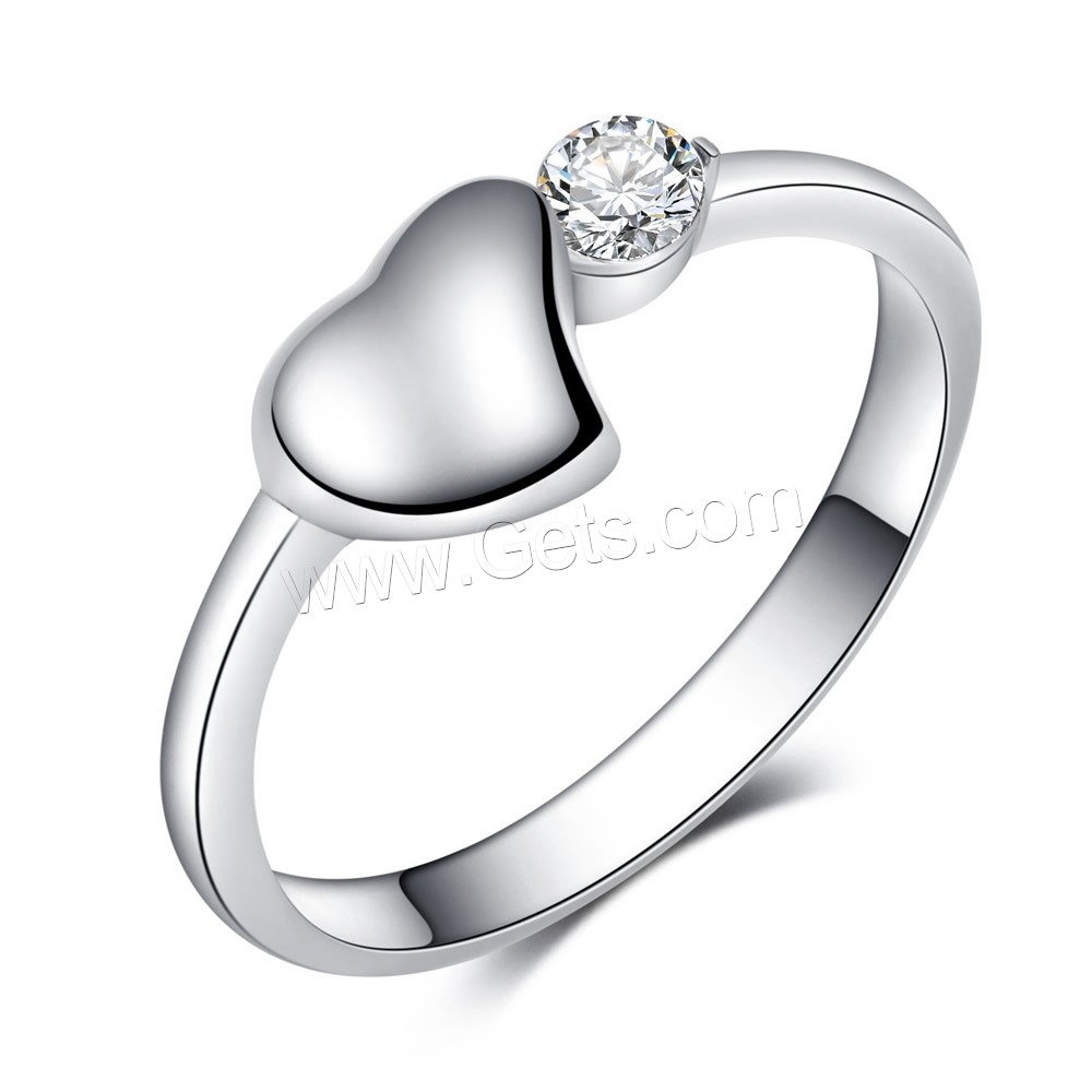 Нержавеющая сталь Rhinestone палец кольцо, нержавеющая сталь, Сердце, разный размер для выбора & Женский & со стразами, оригинальный цвет, 2mm, 6mm, продается PC