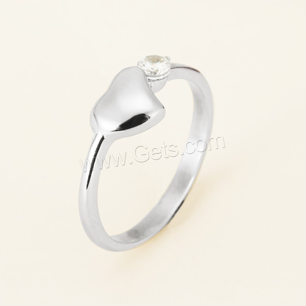 Rhinestone Stainless Steel Finger Ring, Heart, different size for choice & for woman & with rhinestone, original color, 2mm, 6mm, Sold By PC