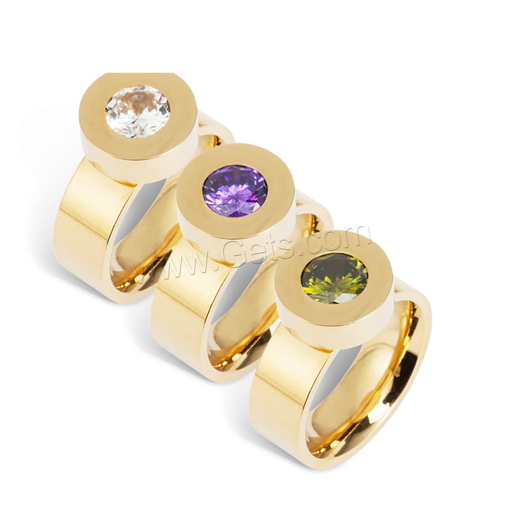 Кубический цирконий кольцо из нержавеющей стали, нержавеющая сталь, плакирован золотом, разный размер для выбора & Женский & с кубическим цирконием, Много цветов для выбора, 14mm, 8mm, продается PC