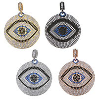 Fashion Evil Eye Pendant, Brass, Flat Round, plated, evil eye pattern & micro pave cubic zirconia Approx 4mm 