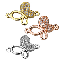 Cubic Zirconia Micro Pave Brass Connector, Butterfly, plated, micro pave cubic zirconia & 1/1 loop Approx 0.5mm 
