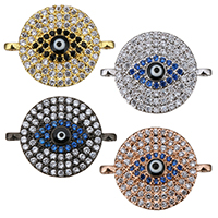 Evil Eye Jewelry Connector, Brass, Flat Round, plated, evil eye pattern & micro pave cubic zirconia & 1/1 loop Approx 1mm 