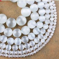 Katzenauge Perlen, rund, natürlich, verschiedene Größen vorhanden, weiß, Länge:ca. 15 ZollInch, verkauft von Strang