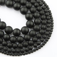 Schwarzer Stein Perle, rund, verschiedene Größen vorhanden, Länge:ca. 15 ZollInch, verkauft von Strang