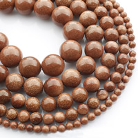 Goldstein Perlen, Goldsand, rund, verschiedene Größen vorhanden, Länge:ca. 15 ZollInch, verkauft von Strang