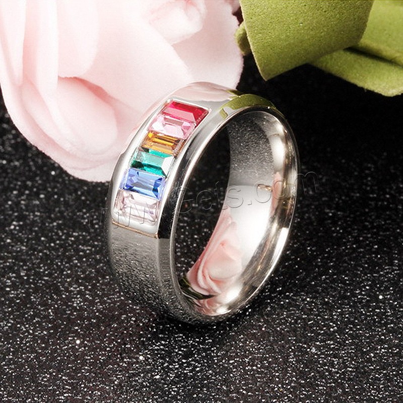 Нержавеющая сталь Rhinestone палец кольцо, нержавеющая сталь, разный размер для выбора & Женский & со стразами, оригинальный цвет, 8mm, продается PC