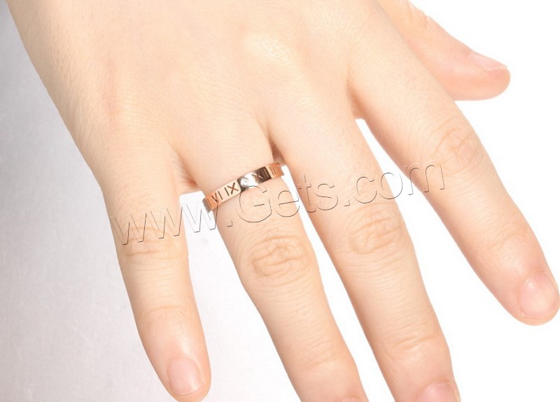 Rhinestone Stainless Steel Finger Ring, gold color plated, with roman number & different size for choice & for woman & with rhinestone, 3mm, Sold By PC