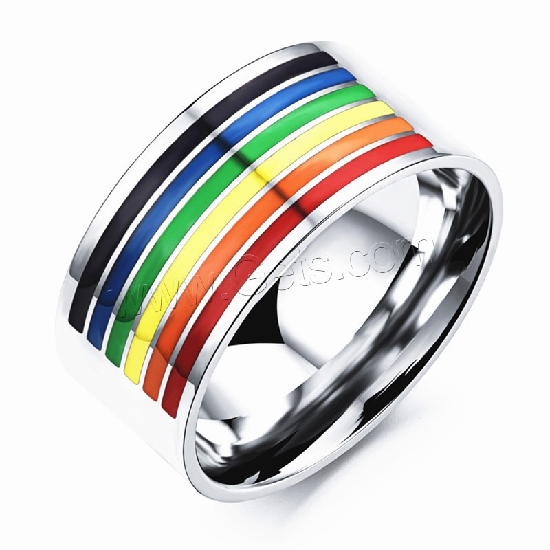 Enamel Stainless Steel Finger Ring, rainbow design & different size for choice & for woman, original color, 10mm, Sold By PC