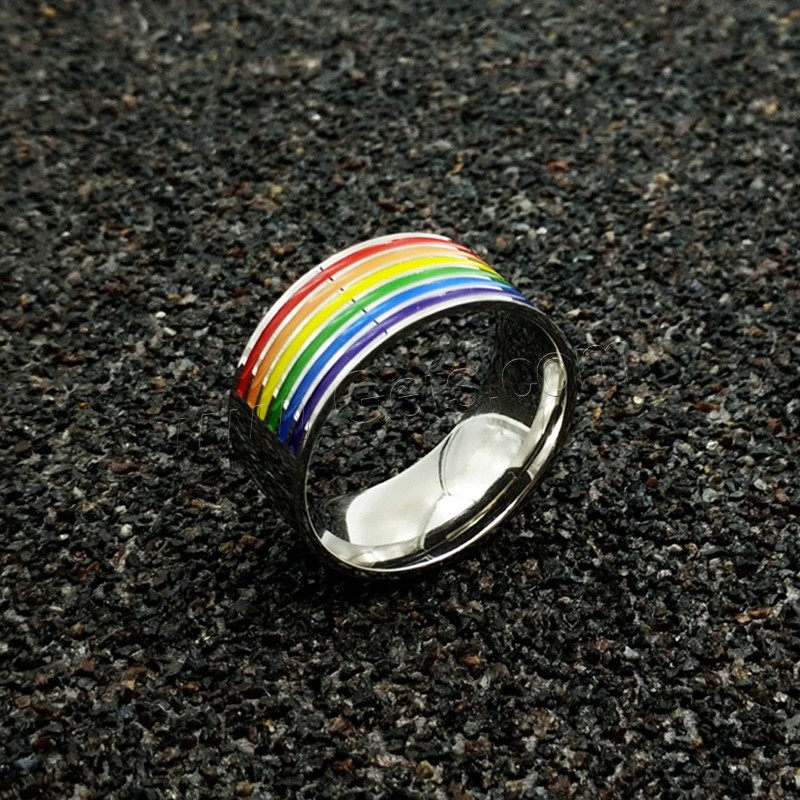 Esmalte de acero inoxidable anillo de dedo, diseño de arco iris & diverso tamaño para la opción & para mujer, color original, 10mm, Vendido por UD