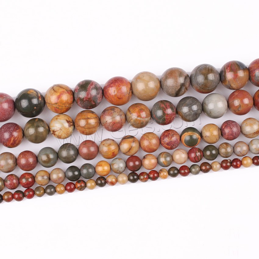 Perles de jaspe Picasso, Pinus koraiensis, Rond, normes différentes pour le choix, Longueur:Environ 15.5 pouce, Vendu par brin