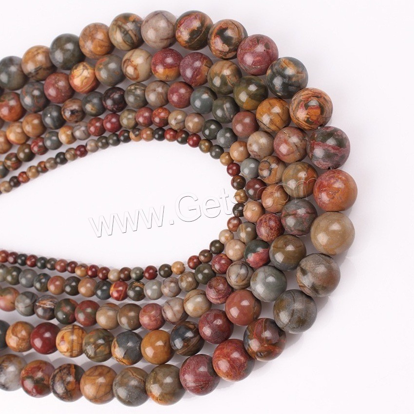 Perles de jaspe Picasso, Pinus koraiensis, Rond, normes différentes pour le choix, Longueur:Environ 15.5 pouce, Vendu par brin