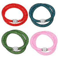 Mesh Tube Bracelet, Plastic Net Thread Cord, with Rhinestone Clay Pave & Resin Rhinestone, zinc alloy magnetic clasp, platinum color plated 10mm Approx 16 Inch 