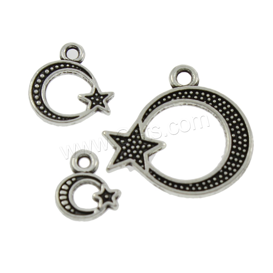 Zinc Alloy Star Pendant, Moon and Star, antique silver color plated, different size for choice, lead & cadmium free, Hole:Approx 1.5mm, Approx 2000PCs/KG, Sold By KG