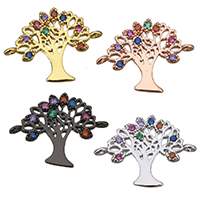Cubic Zirconia Micro Pave Brass Connector, Tree, plated, micro pave cubic zirconia & 1/1 loop & hollow Approx 0.5mm 