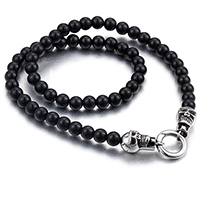 Мужчины ожерелье, Стеклянный, с нержавеющая сталь, Череп, Мужский & чернеют 8mm, длина:Приблизительно 19.5 дюймовый, продается Strand