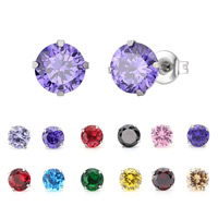 Cubic Zircon (CZ) Stud Earring, Stainless Steel, plated, with cubic zirconia 5mm 