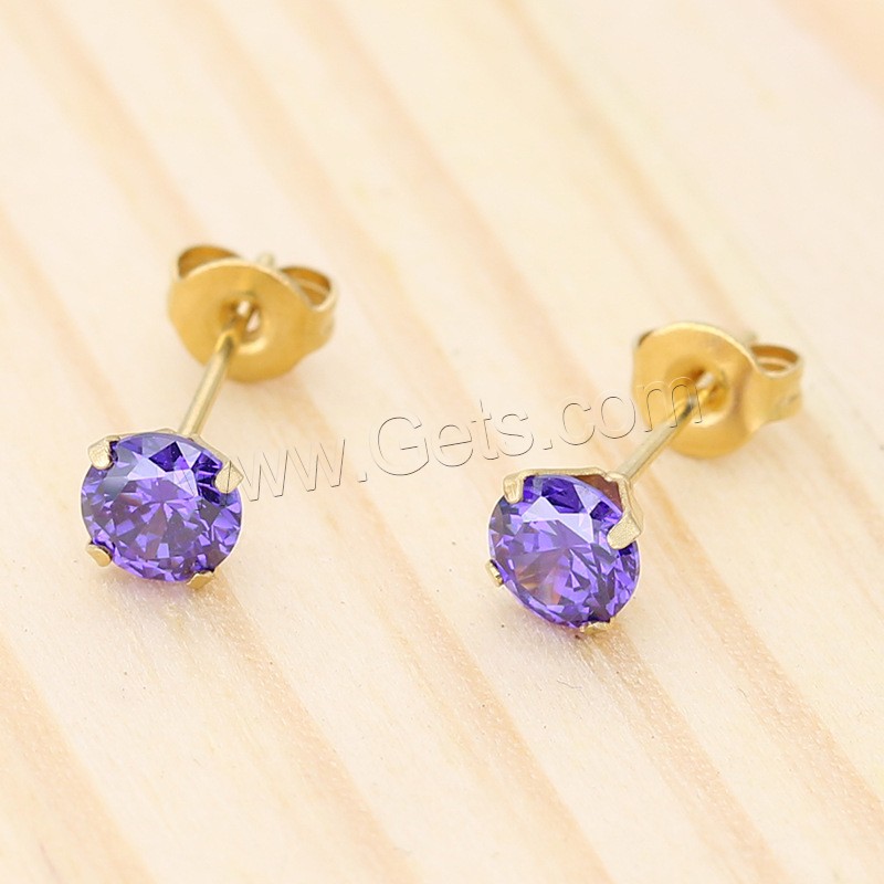 Cubic Zircon (CZ) Stud Earring, Stainless Steel, plated, with cubic zirconia, more colors for choice, 5mm, Sold By Pair
