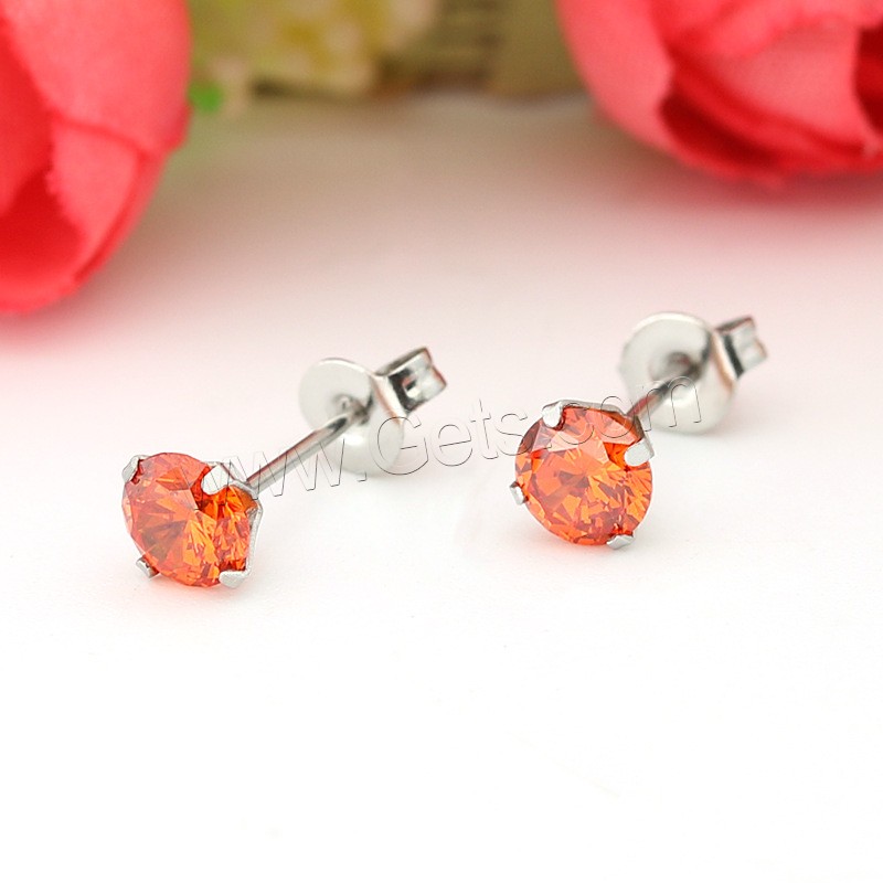 Cubic Zircon (CZ) Stud Earring, Stainless Steel, plated, with cubic zirconia, more colors for choice, 5mm, Sold By Pair
