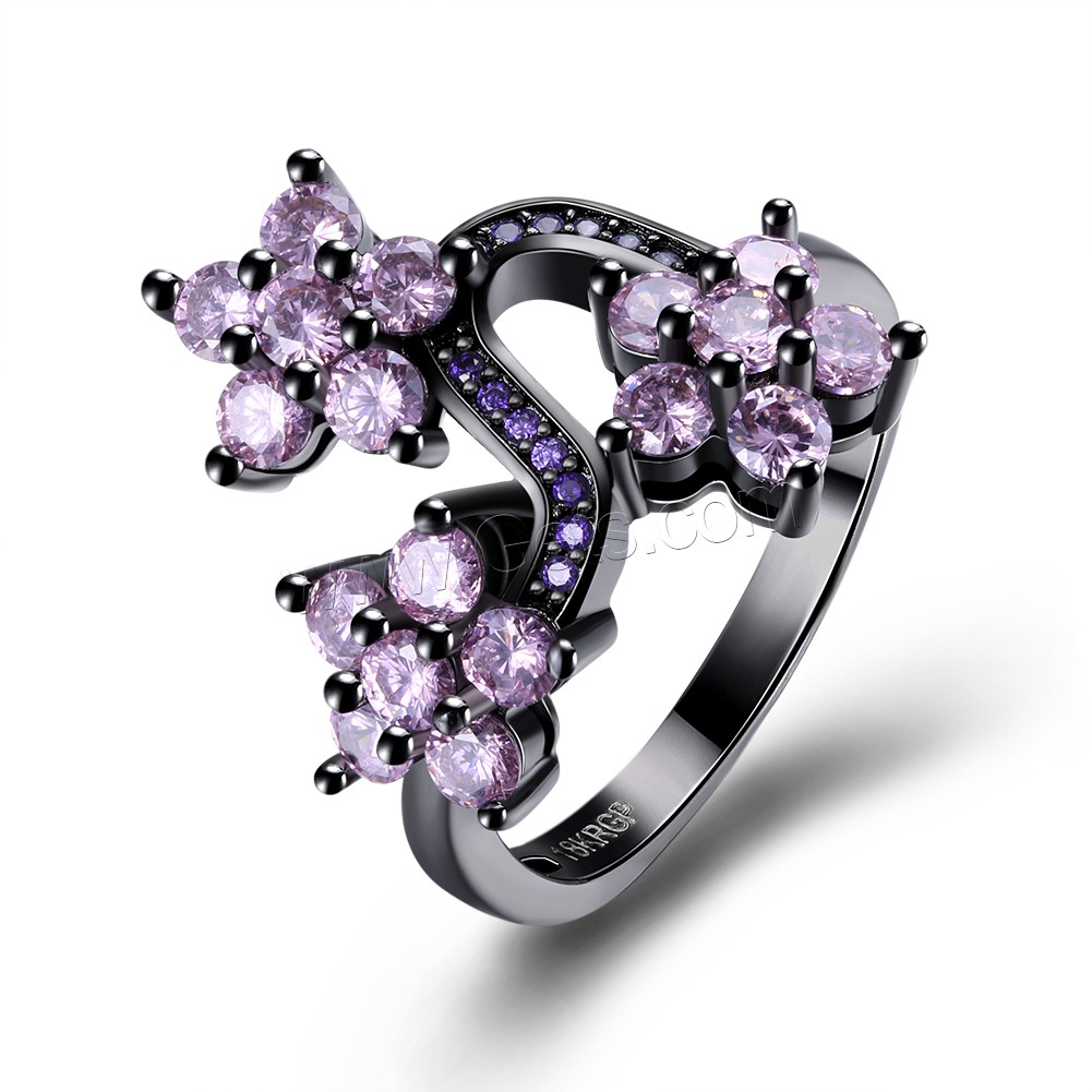 Favourer ® палец кольцо, Латунь, Форма цветка, черный свнец, разный размер для выбора & Женский & с кубическим цирконием, Много цветов для выбора, 20mm, продается PC