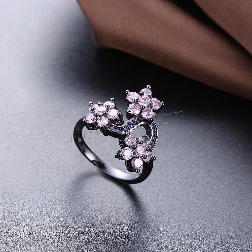 Favourer ® палец кольцо, Латунь, Форма цветка, черный свнец, разный размер для выбора & Женский & с кубическим цирконием, Много цветов для выбора, 20mm, продается PC