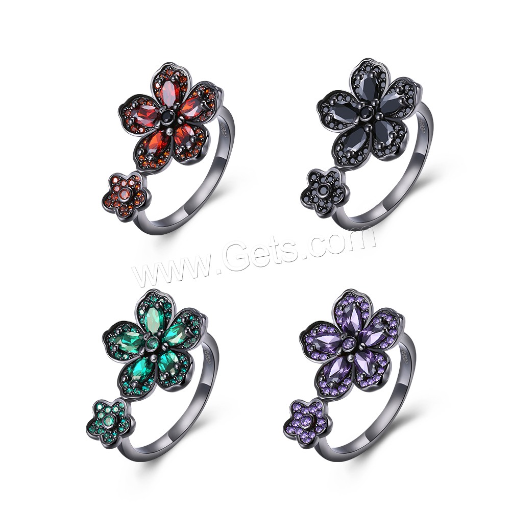 Brass, Flower, plumbum black color plated, different size for choice & for woman & with cubic zirconia, more colors for choice, 16mm, Sold By PC
