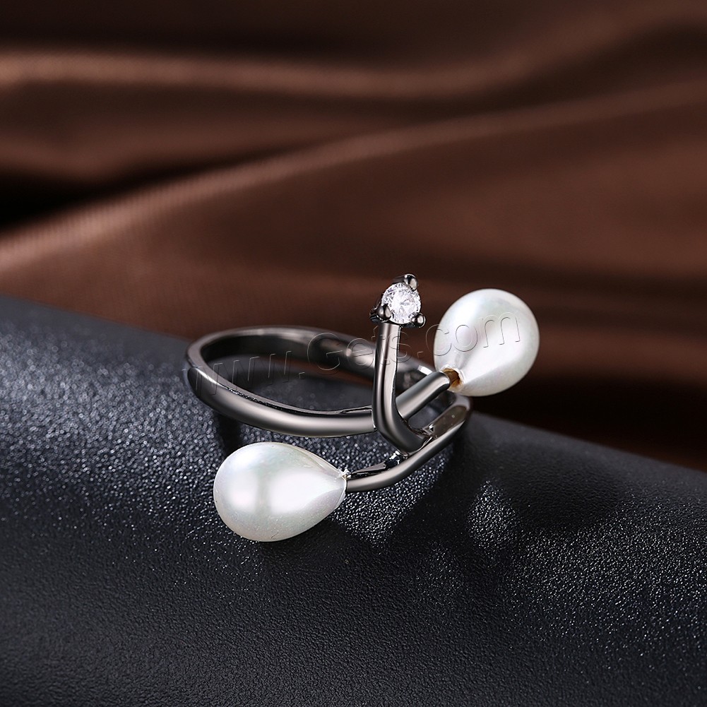 Brass, with Glass Pearl, plumbum black color plated, different size for choice & for woman & with cubic zirconia, 19mm, Sold By PC
