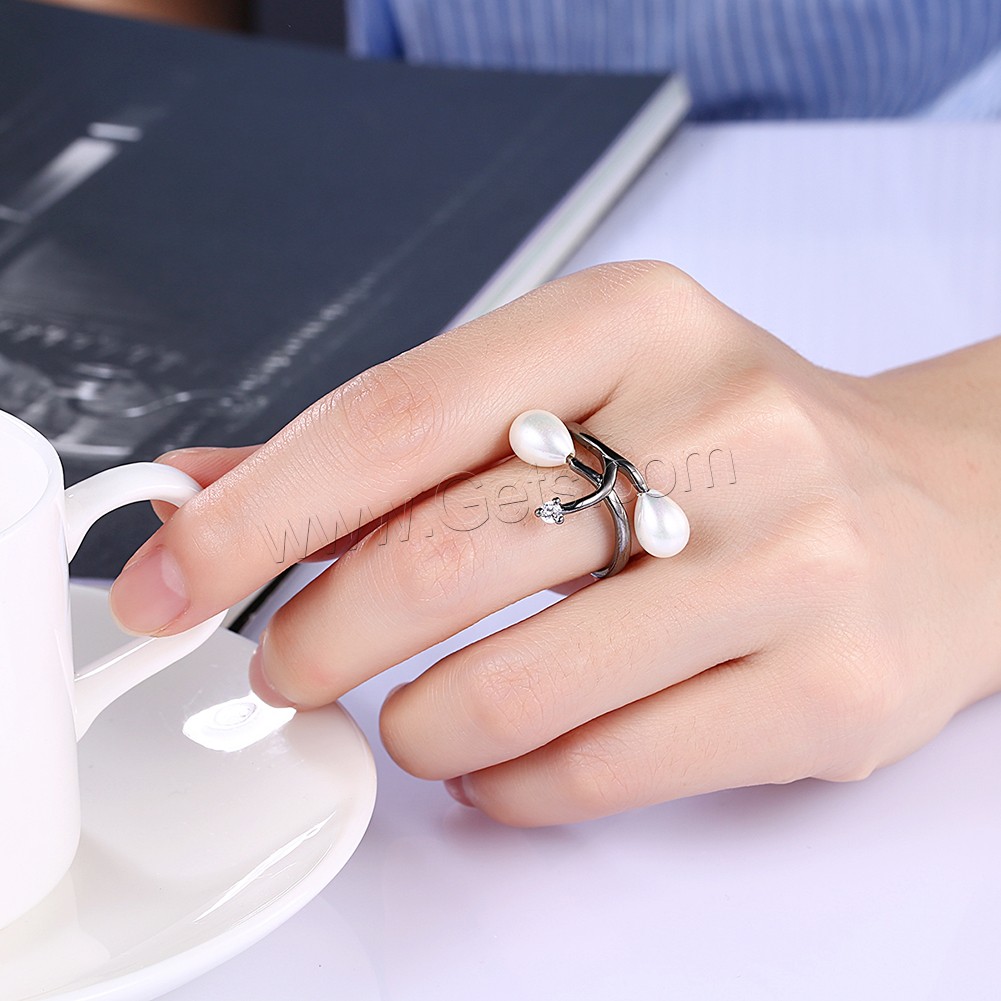 Favourer ® палец кольцо, Латунь, с Стеклянный жемчуг, черный свнец, разный размер для выбора & Женский & с кубическим цирконием, 19mm, продается PC