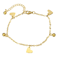 Stainless Steel Charm Bracelet, with 2Inch extender chain, Heart, gold color plated, oval chain & for woman 5mm, 2mm Approx 8 Inch 